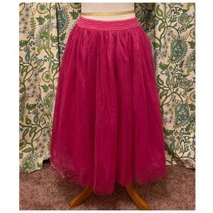 Fuschia Tulle A-Line Midi Party Skirt